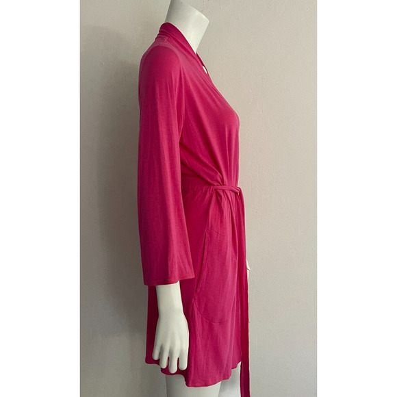 Josie Natori S Robe Pink Modal Jersey Stretch Long Sleeve Knee Length - Picture 4 of 8